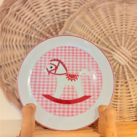 Vintage Other - Vintage Pink Gingham Rocking Horse Plate